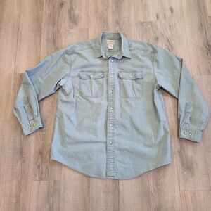 LL Bean Mens Lg Traditional Fit Button Up Sunwashed Green 100% Cotton Work Outdo